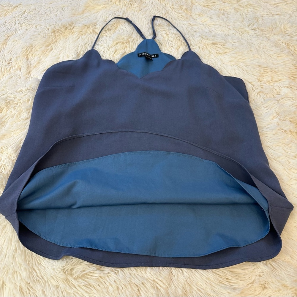 J.CREW Mercantile Blue Scallop Neck Camisole Tank Top Strappy Blouse Size 4 - Picture 3 of 9